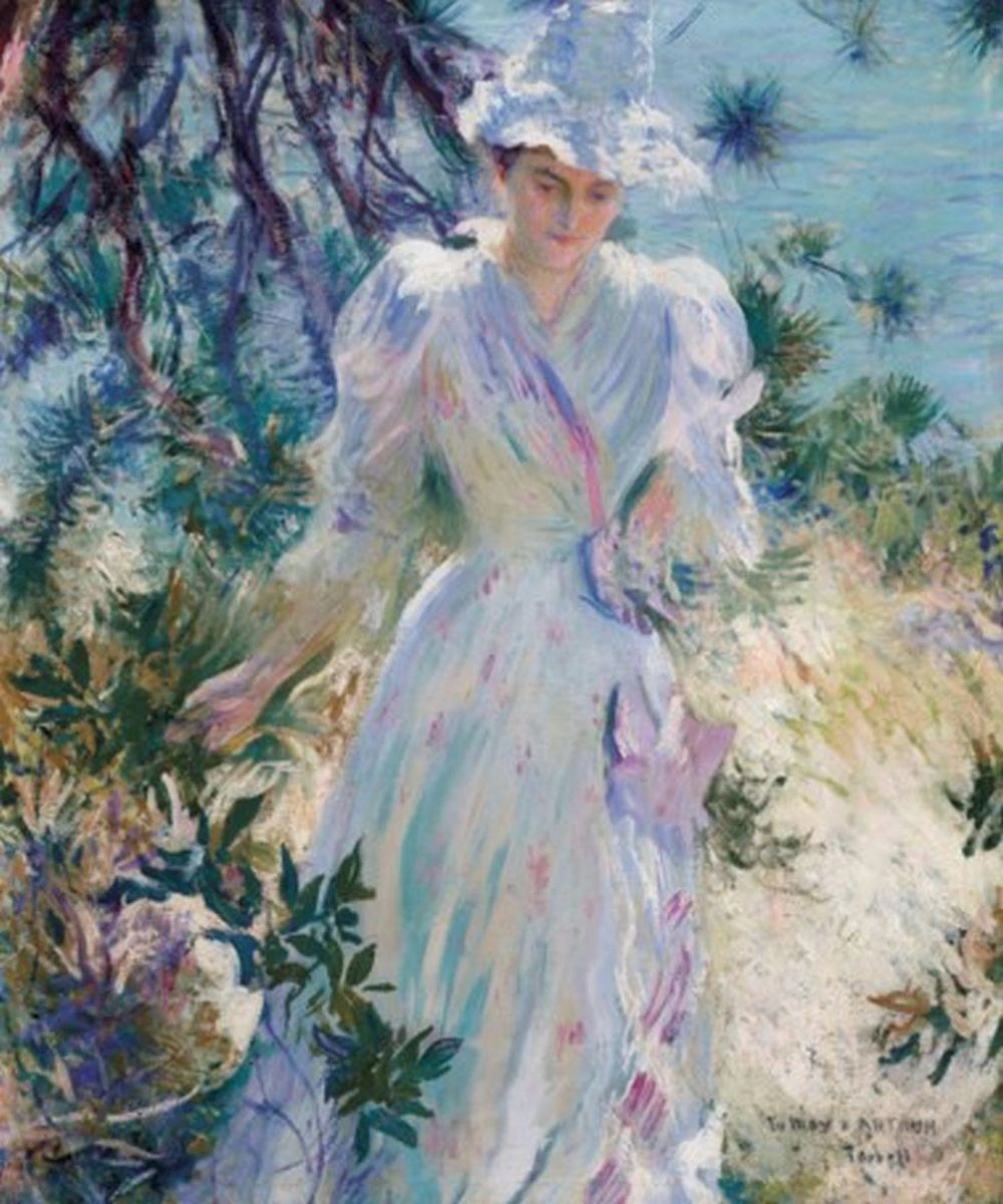Edmund Tarbell - Mia moglie Emeline in un giardino